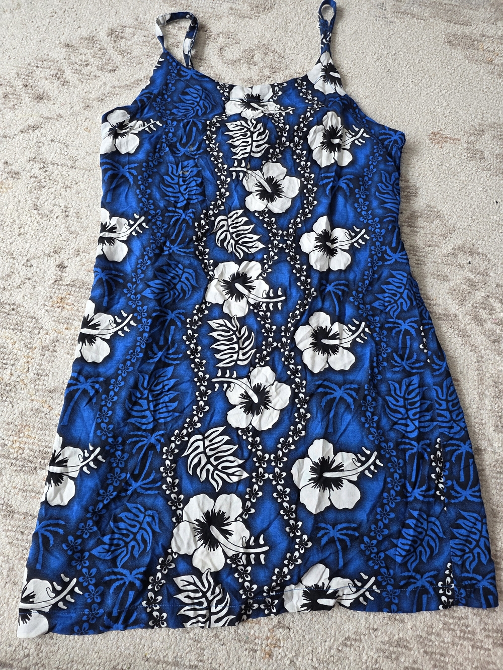 Blue Hibiscus Spaghetti-Strap Mini Dress